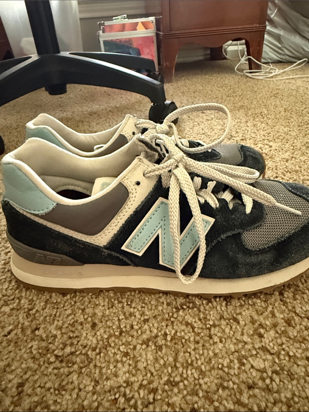 New Balance Gray and Light Blue Suede Lace-Up Sneakers